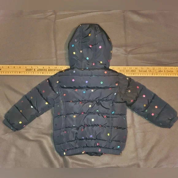 DKNY baby puffer jacket Blue with rainbow polka dots - Picture 2 of 9